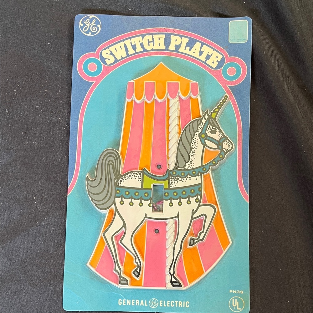 Vtg 70s GE Unicorn Carousel Single Switch Plate NIP General Electric MCM Nursery